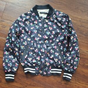 Coach Womens Navy Floral Bomber Jacket Reversible Size Small
